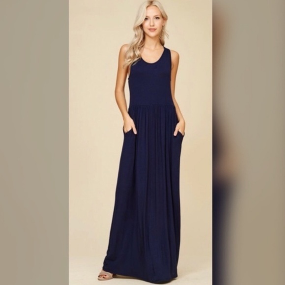 Dresses & Skirts - JUST IN! Racer Back Pleated Loose Solid Long Dress